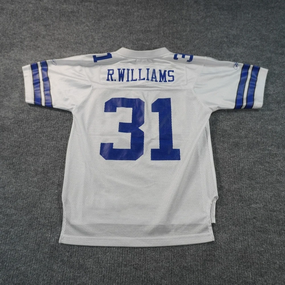 VTG Reebok NFL Jersey Kids Large White Blue Dallas Cowboys 31 Mesh Roy Williams